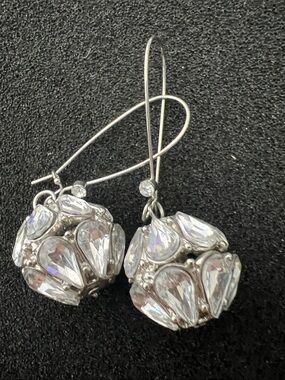 Vintage Silver-Tone Clear Crystal Teardrop Cluster Drop Earrings
